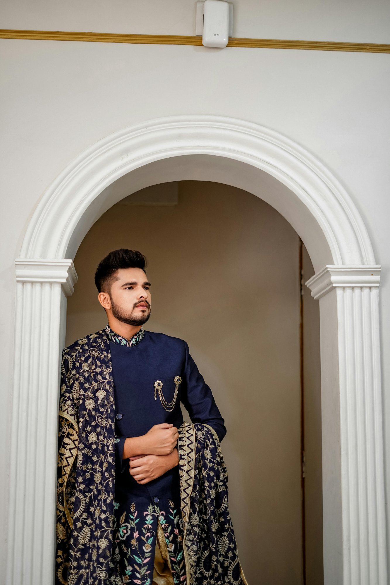 Navy Embroidered Sherwani